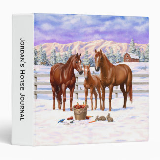 Chestnut Sorrel Quarter Horses In Snow 3 Ring Binder
