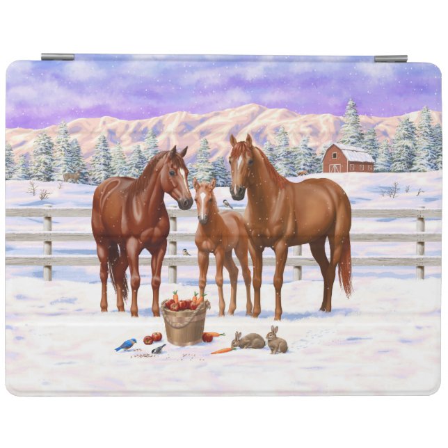 Chestnut Sorrel Quarter Horses In Snow iPad Smart Cover (Horizontal)