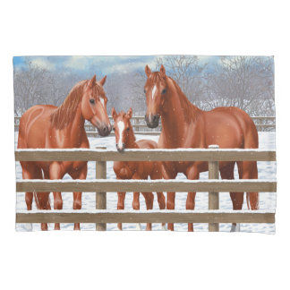Chestnut Sorrel Quarter Horses In Snow Pillow Case