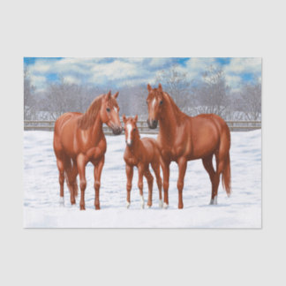 Chestnut Sorrel Quarter Horses In Snow Tissue Paper