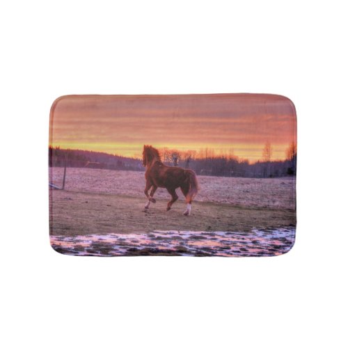 Chestnut Stallion Horse and Ranch Sunset Bath Mat