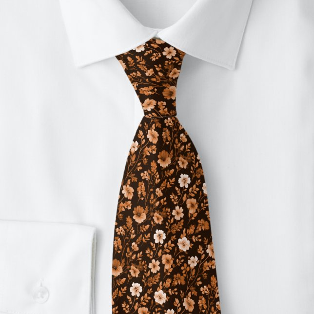 Chestnut Tiny Flowers Neck Tie (Creator Uploaded)