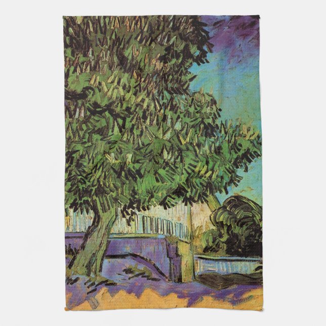 Chestnut Tree in Blossom by Vincent van Gogh Kitchen Towel (Vertical)