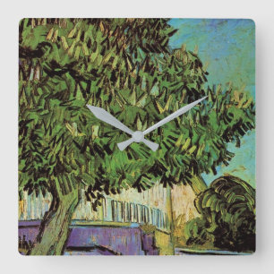 Chestnut Tree in Blossom by Vincent van Gogh Square Wall Clock