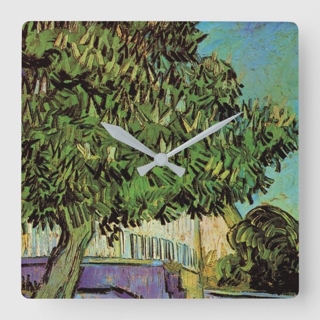 Chestnut Tree in Blossom by Vincent van Gogh Square Wall Clock (Front)