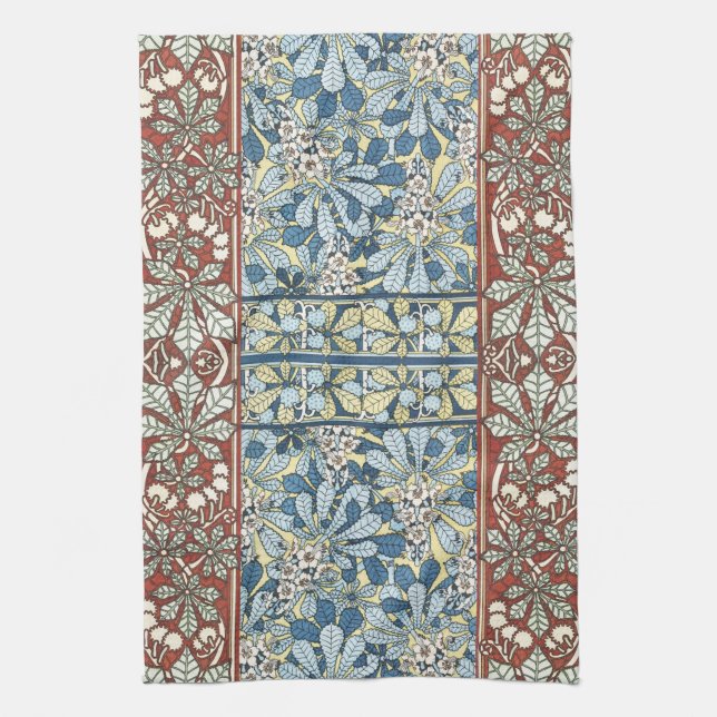Chestnut Tree Leaves Botanical Art Nouveau Kitchen Towel (Vertical)
