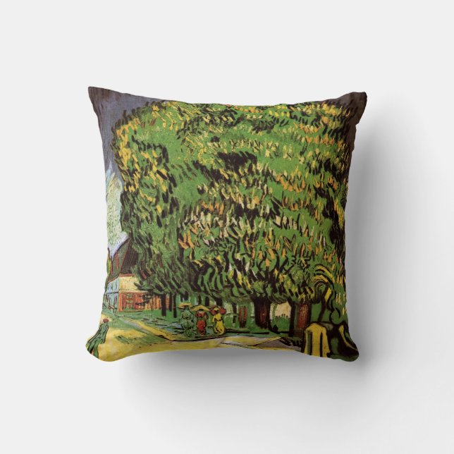 Chestnut Trees in Blossom by Vincent van Gogh Throw Pillow (Front)
