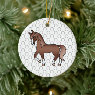 Chestnut Trotting Horse Cute Cartoon Illustration Ceramic Ornament