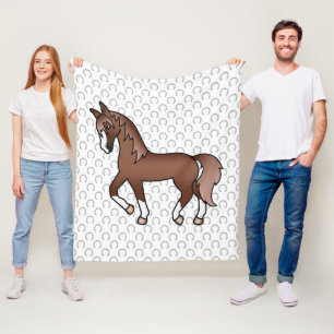 Chestnut Trotting Horse Cute Cartoon Illustration Fleece Blanket