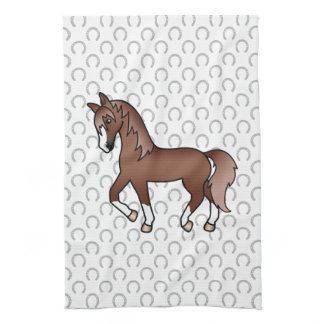 Chestnut Trotting Horse Cute Cartoon Illustration Kitchen Towel