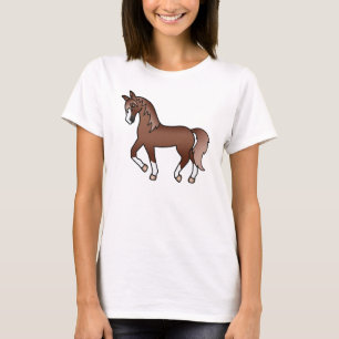 Chestnut Trotting Horse Cute Cartoon Illustration T-Shirt