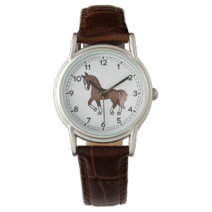 Chestnut Trotting Horse Cute Cartoon Illustration Watch