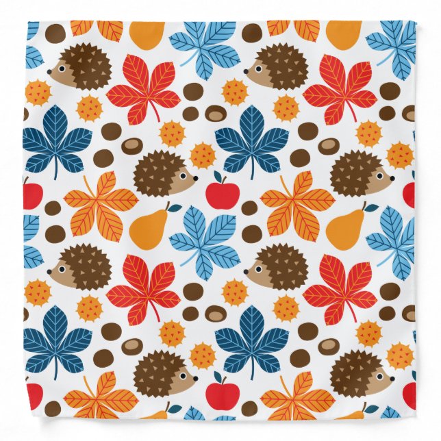 Chestnuts & Hedgehog Seamless Pattern Bandana (Front)
