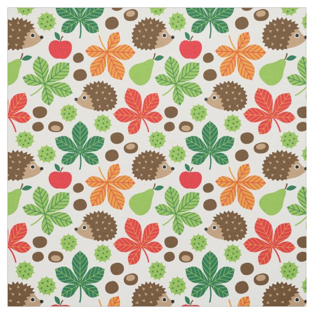 Chestnuts & Hedgehog Seamless Pattern Fabric (Swatch)