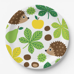 Chestnuts & Hedgehog Seamless Pattern Paper Plates