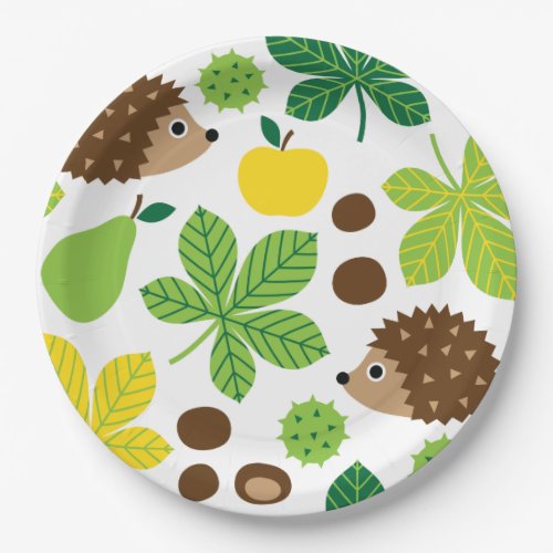 Chestnuts  Hedgehog Seamless Pattern Paper Plates