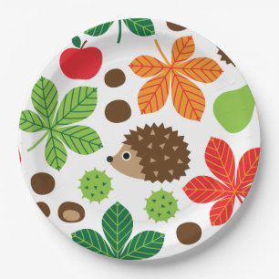 Chestnuts & Hedgehog Seamless Pattern Paper Plates