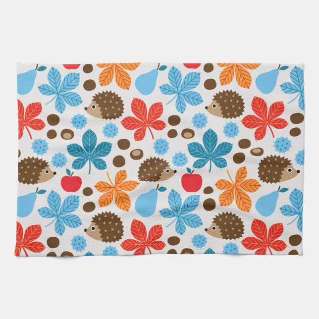 Chestnuts & Hedgehog Seamless Pattern Towel (Horizontal)