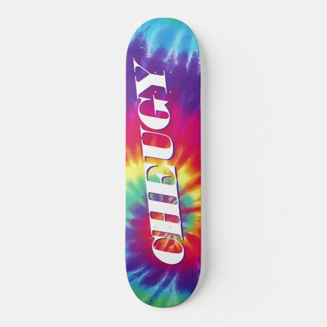 Cheugy Rainbow Tie Dye Skateboard (Front)