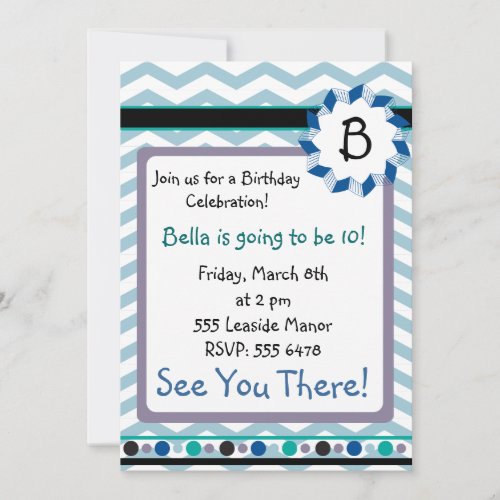 Cheveron Monogram Card with blue, teal, gray