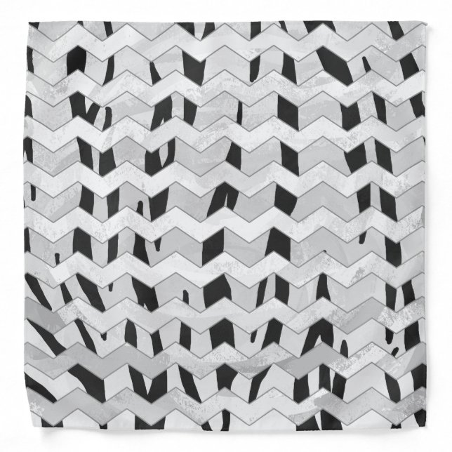 Cheveron Tiger Black and White Print Bandana (Front)