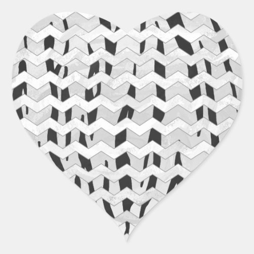 Cheveron Tiger Black and White Print Heart Sticker