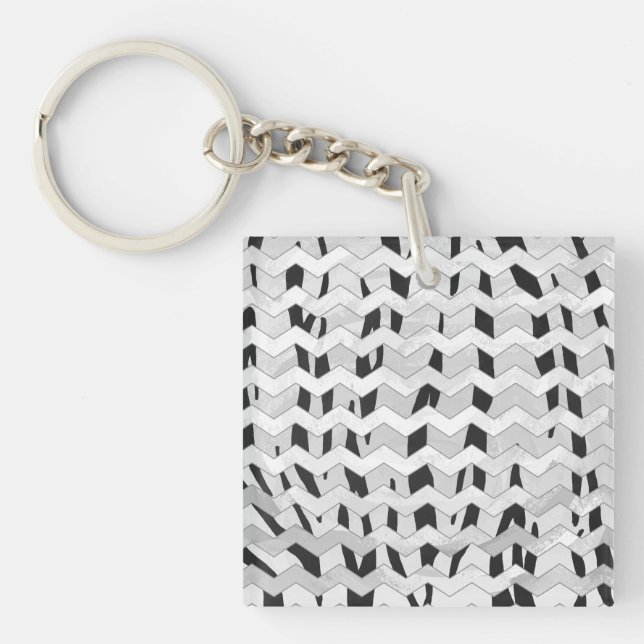 Cheveron Tiger Black and White Print Keychain (Front)