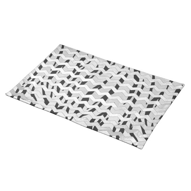 Cheveron Tiger Black and White Print Placemat (On Table)