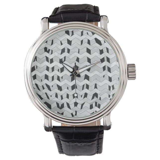 Cheveron Tiger Black and White Print Watch (Front)
