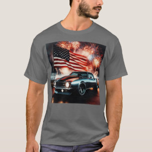 Chevrolet Camaro and The American Flag by Gas Auto T-Shirt