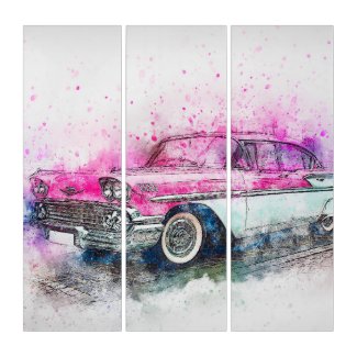 Chevrolet car watercolor triptych
