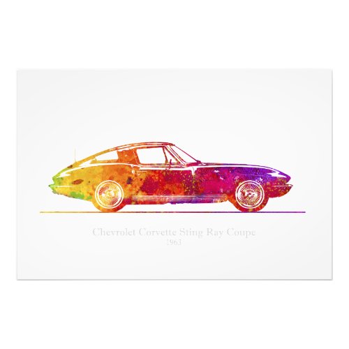 Chevrolet Corvette Sting Ray Coupe 1963 Watercolor Photo Print