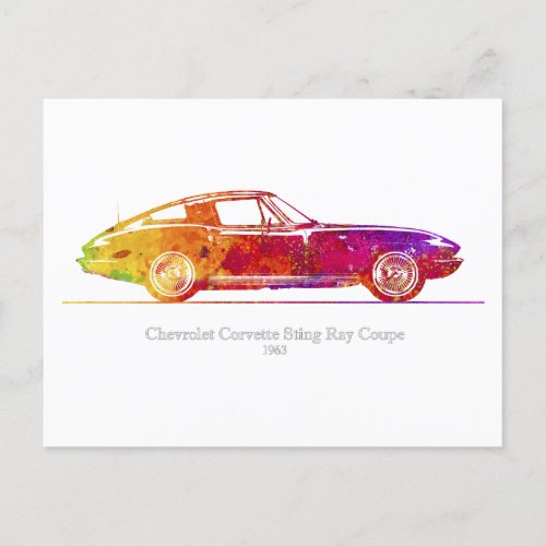 Chevrolet Corvette Sting Ray Coupe 1963 Watercolor Postcard