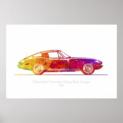 Chevrolet Corvette Sting Ray Coupe 1963 Watercolor Poster