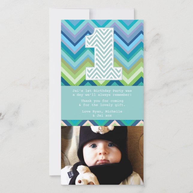 Chevron 1st Birthday Thank You Photo Card Note (Front)