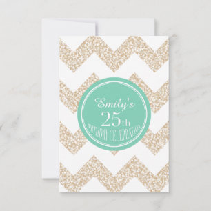 Chevron 25th Birthday Party Choose Color Flat Card