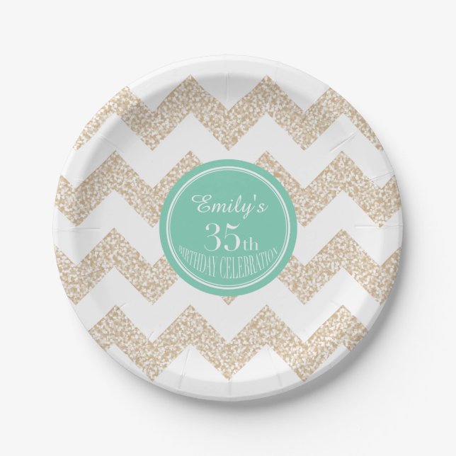 Chevron 35th Birthday Paper Plate Choose Color (Front)