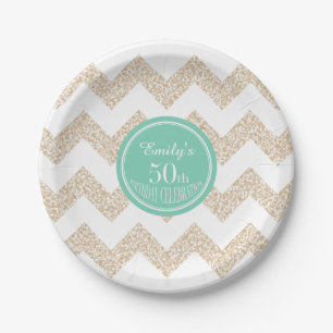 Chevron 50th Birthday Paper Plate Choose Color