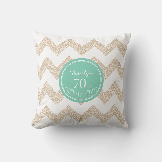 Chevron 70th Birthday Celebration Pillow with name (Front)