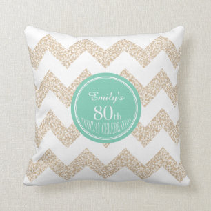 Chevron 80th Birthday Celebration Pillow with name