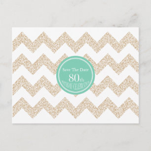 Chevron 80th Birthday Save the Date Choose Color P Announcement Postcard