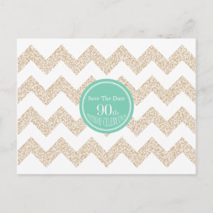 Chevron 90th Birthday Save the Date Choose Color P Announcement Postcard
