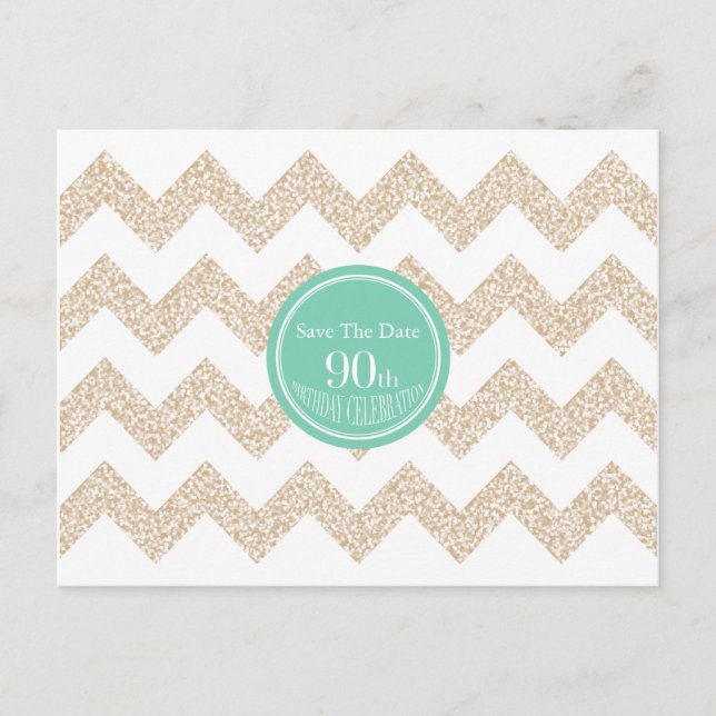 Chevron 90th Birthday Save the Date Choose Color P Announcement Postcard (Front)