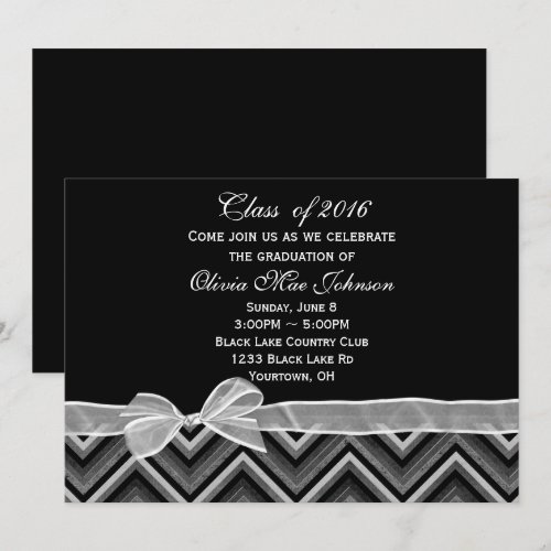 Chevron and Bow Graduation Invitation