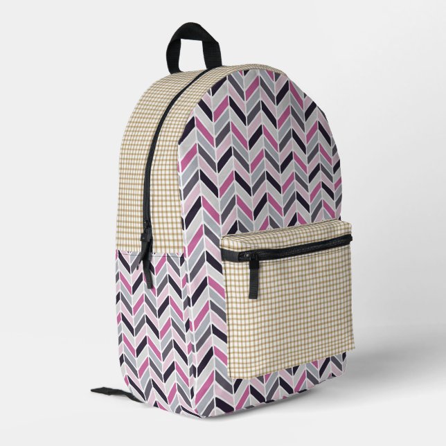 Chevron and Check Pattern Print Cut Sew Backpack (Back Corner Left)