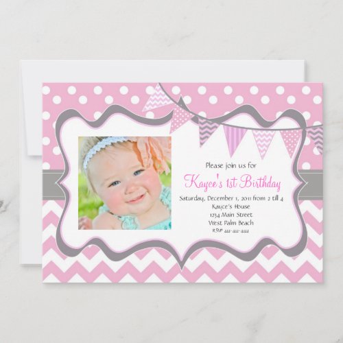 Chevron and Dots Pendant Birthday Invitation