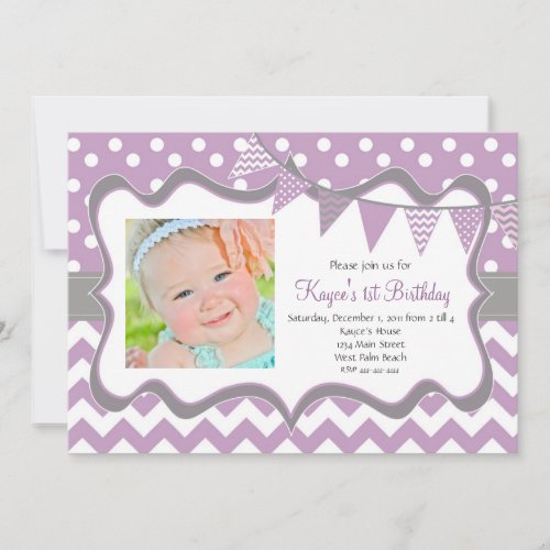 Chevron and Dots Pendant Birthday Invitation