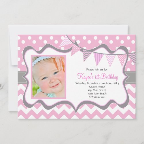 Chevron and Dots Pendant Birthday Invitation