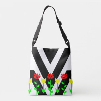 Chevron and Flowers Modern Floral Art Tote