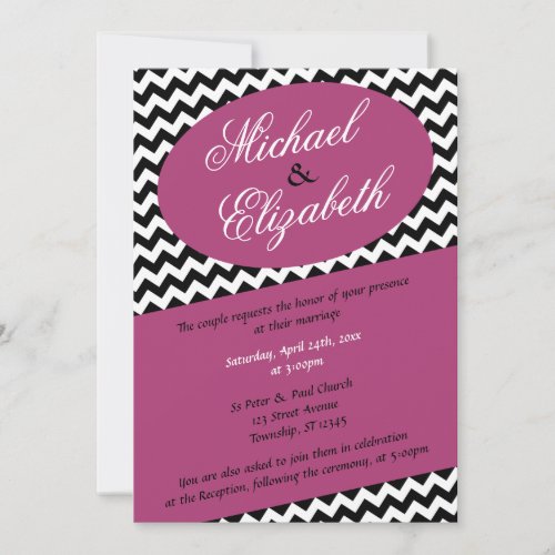 Chevron and Fuchsia Modern Wedding Invitations